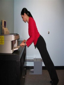 Beginners start out on a slight incline such as a sturdy countertop or desk.